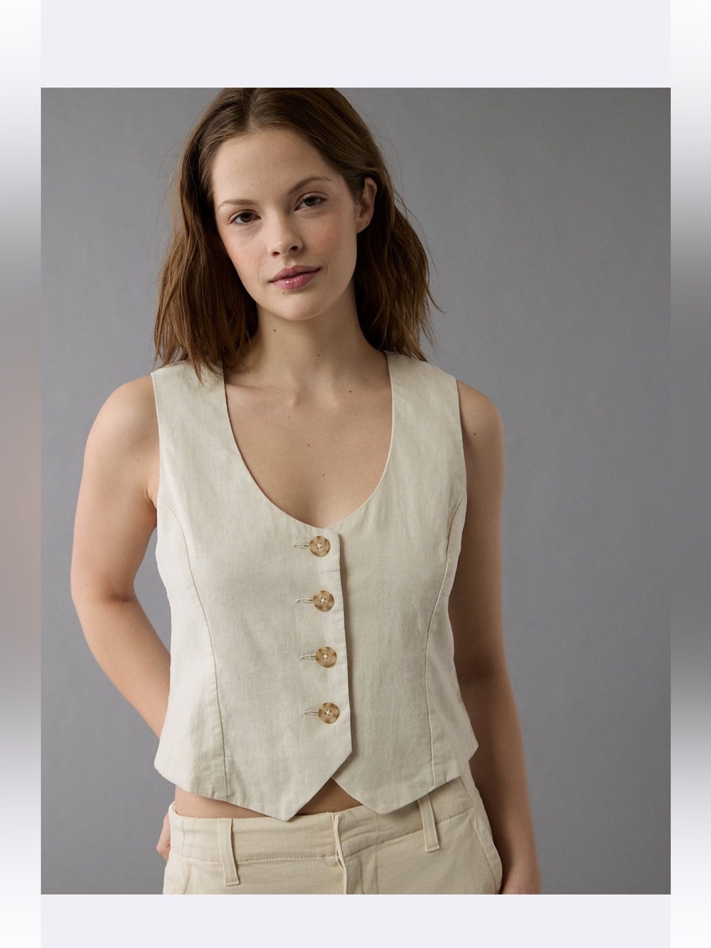 American Eagle size XS never worn Sleeveless Cream Linen-Blend Button
